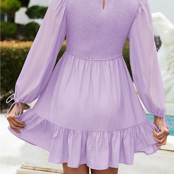 ZESICA Women's Long Sleeve Smocked Dress 2023 Casual Crew Neck Tiered - Picture 4 of 4